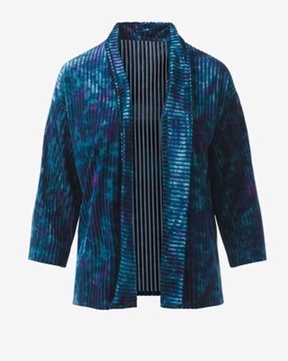 Chico’s Velvet Stripe Tie-Dye Blue Open Front Cardigan Sweater Size US 8